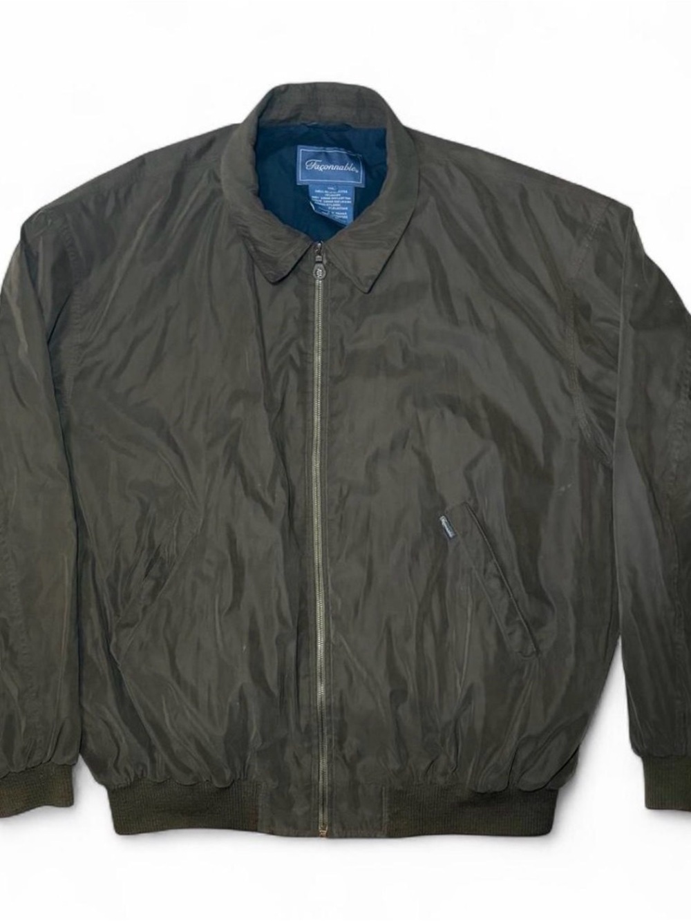 Vintage Faconnable Men's Brown Bomber Jacket with Dark Collar- 2XL